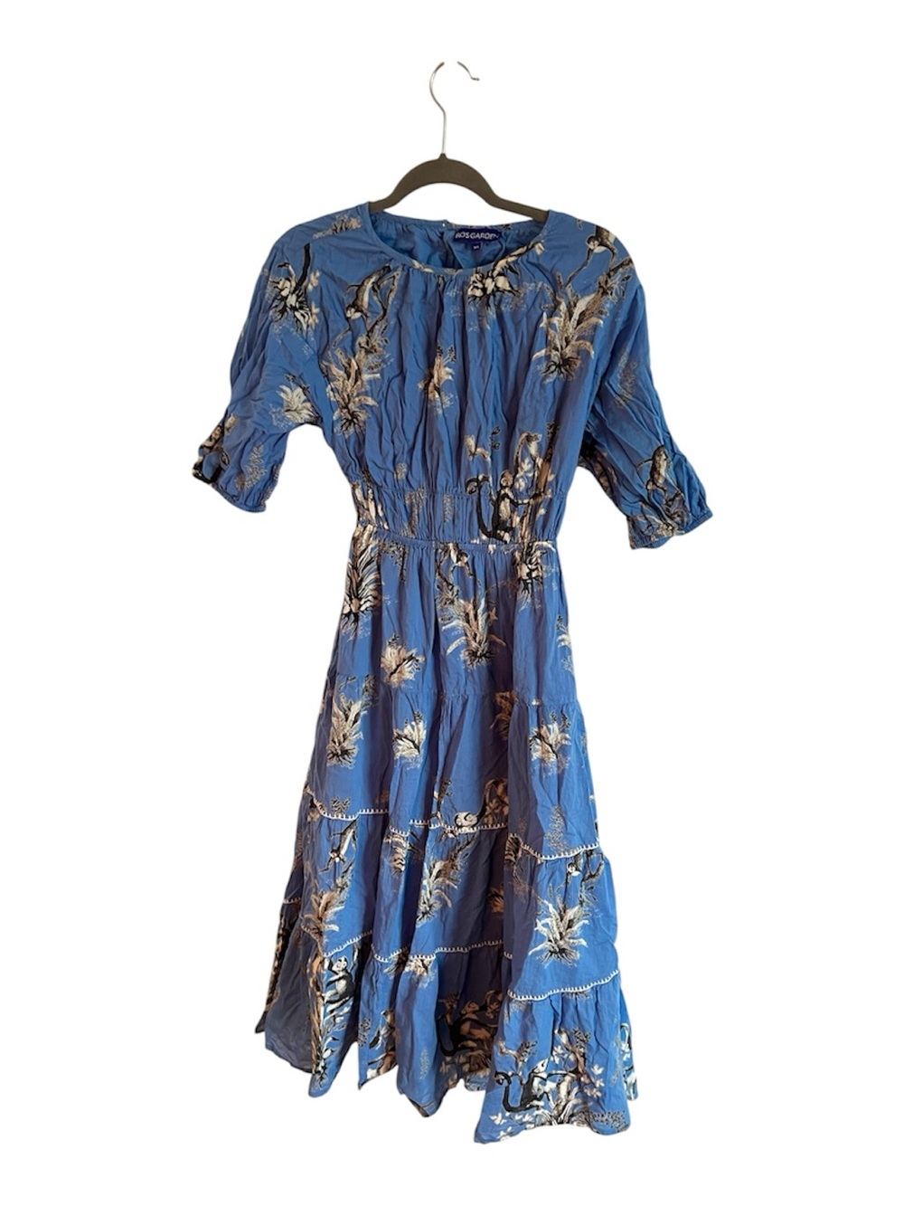 Ro’s Garden Blue Floral and Monkey Print Dress, size XS